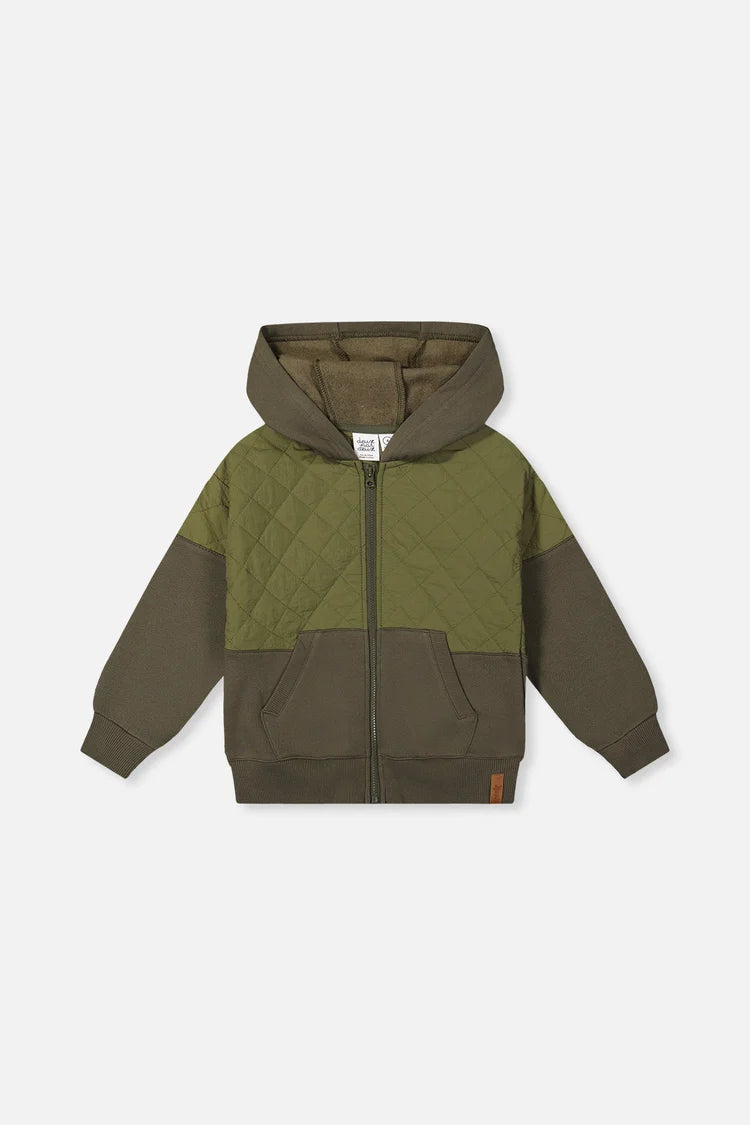 Full Zip Hooded Bi-Material Cardigan Green
