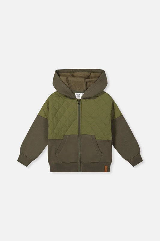 Full Zip Hooded Bi-Material Cardigan Green