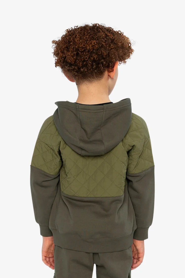 Full Zip Hooded Bi-Material Cardigan Green