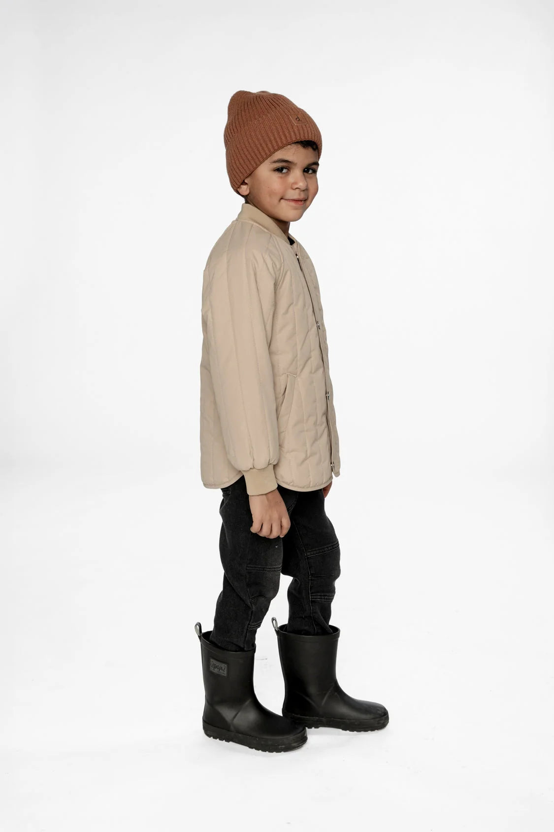 Quilted Raglan Sleeve Jacket Beige