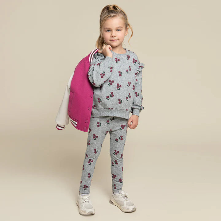 Rose Print Toddler Ruffle Sweatshirt - Heather Grey