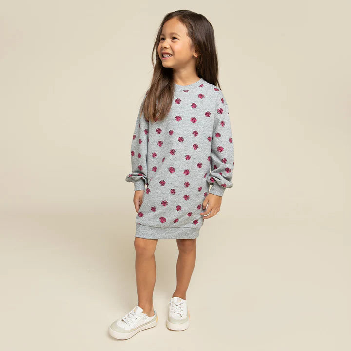 Pom Pom Print Sweatshirt Dress - Heather Grey