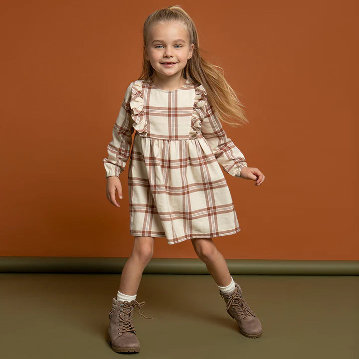 Flannel Toddler Dress - Copper Plaid