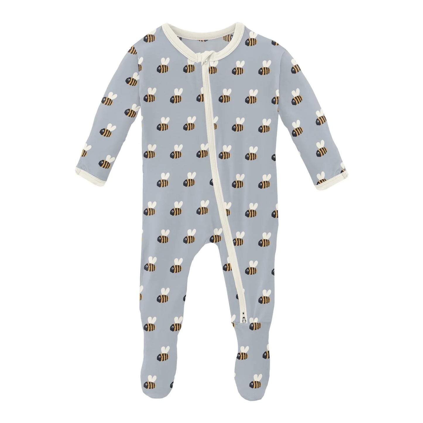 Footie with Zipper - Pearl Blue Baby Bumblebee