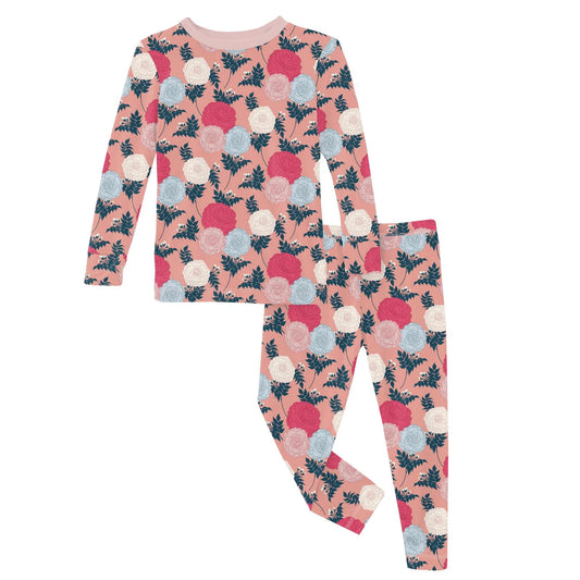 Long-Sleeve Two Piece Pajama Set - Blush Enchanted Floral