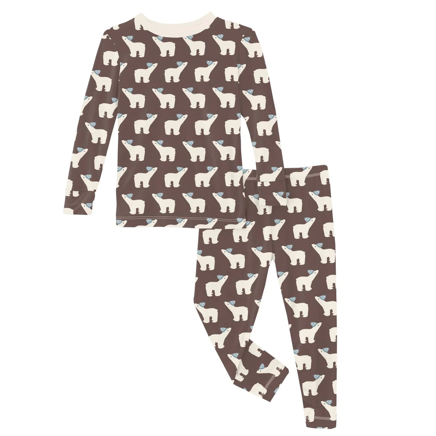 Long-Sleeve Two Piece Pajama Set - Coffee Polar Bears