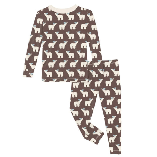 Long-Sleeve Two Piece Pajama Set - Coffee Polar Bears