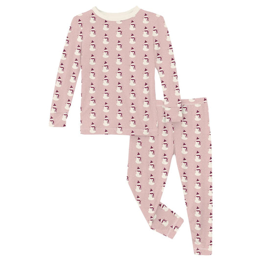 Two Piece Pajama Set - Rose Tiny Snowman