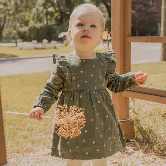 Sweet Floral Corduroy Dress Set
