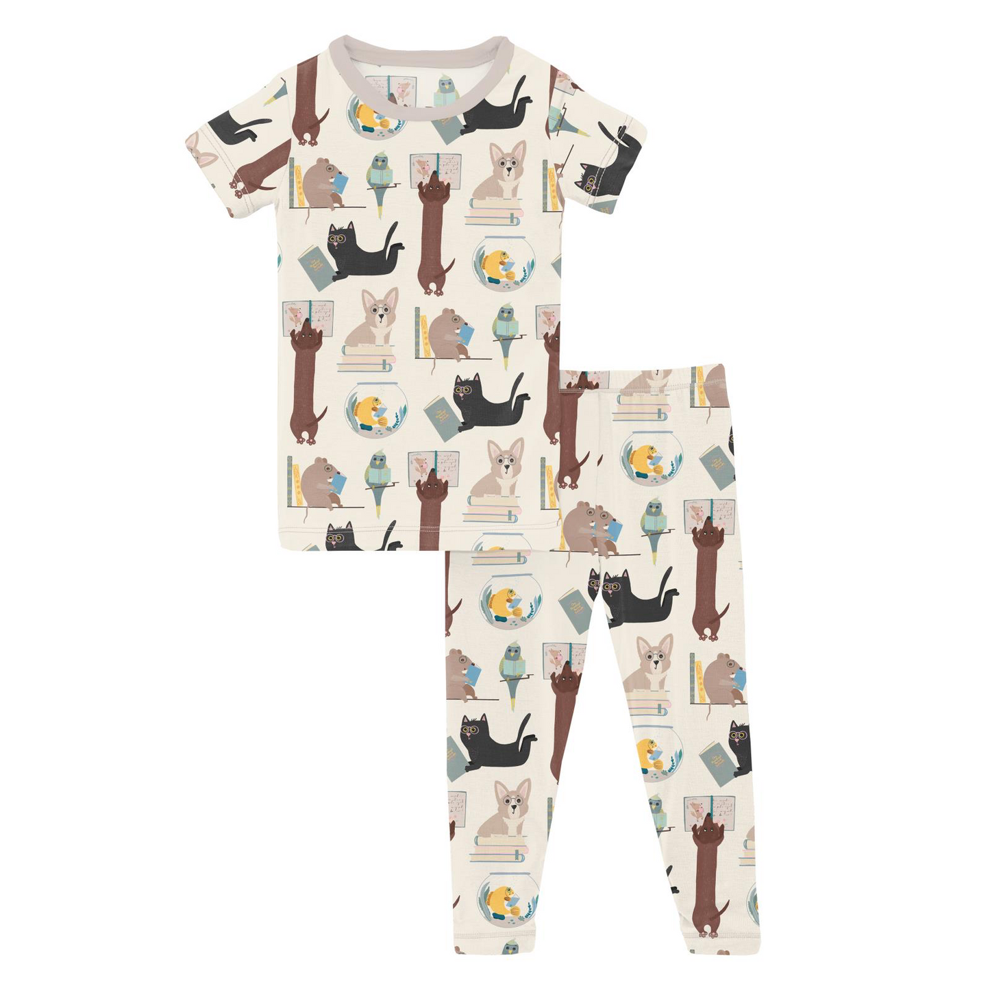 Short-Sleeve Two Piece Pajama Set - Natural Books + Pets