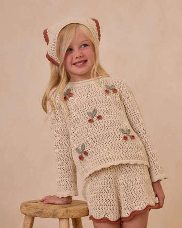 Crochet Knit Pullover - Cherries