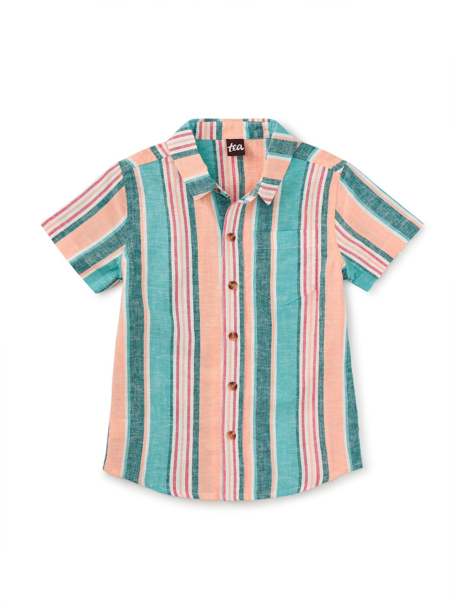 Stripe Button Up Woven Toddler Shirt - Cyan