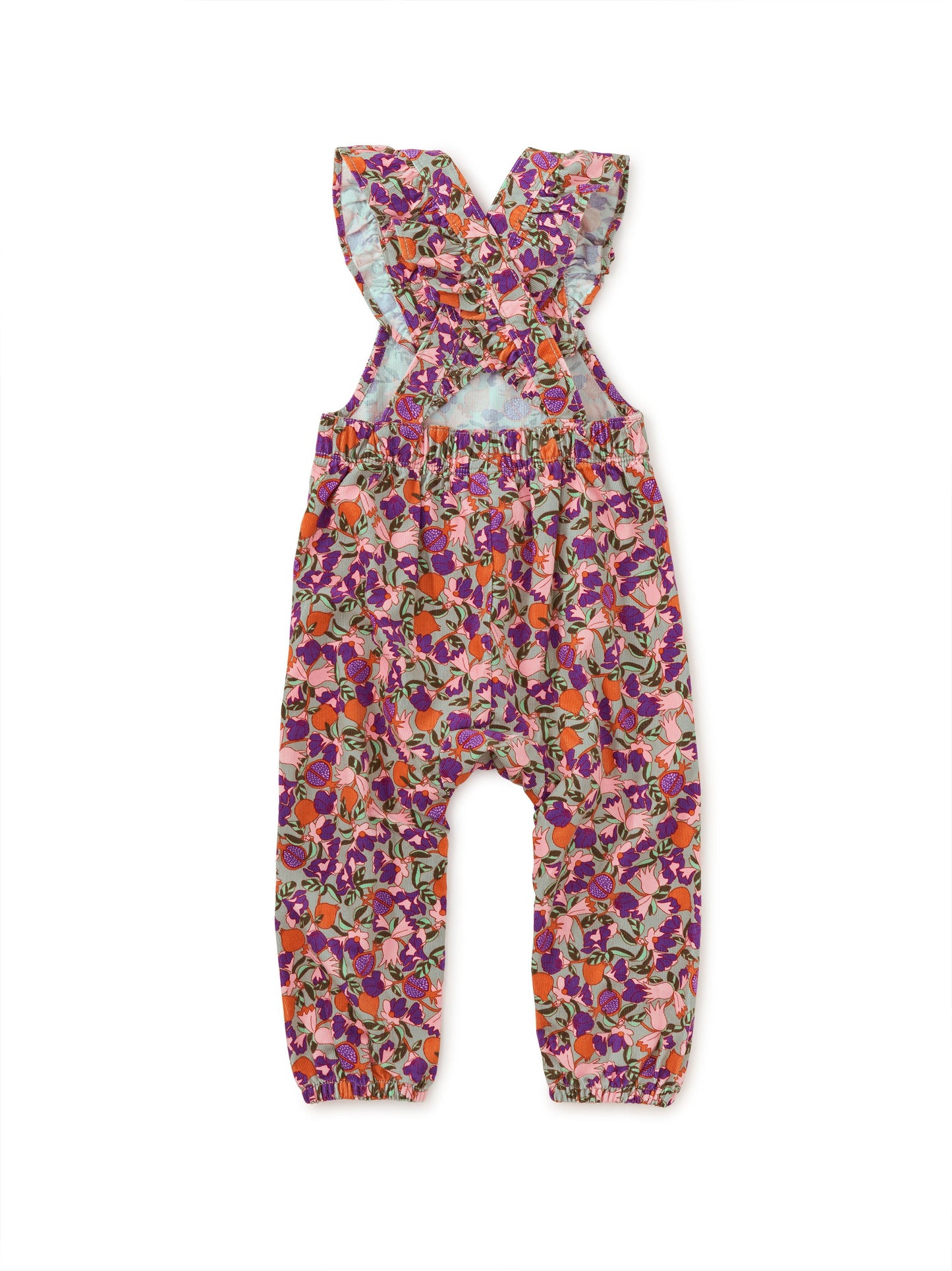 Corduroy Ruffle Baby Overalls - Royal Pomegranate Floral