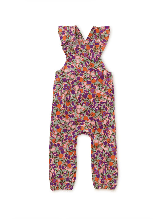 Corduroy Ruffle Baby Overalls - Royal Pomegranate Floral