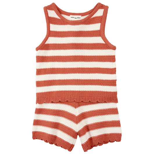 Crochet Knit Baby Set - Apricot + Birch Stripe