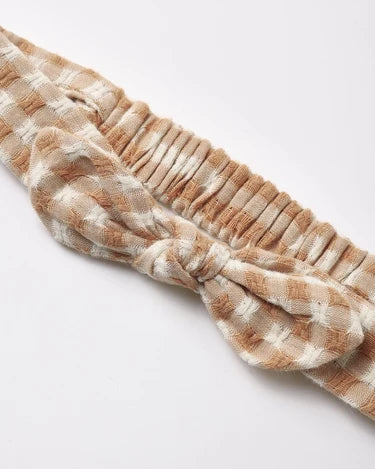Baby Bow Headband - Fawn Gingham