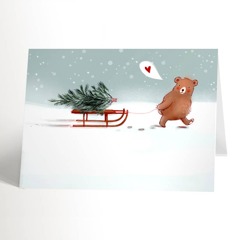 TEDDY BEAR WITH SLED Christmas Card