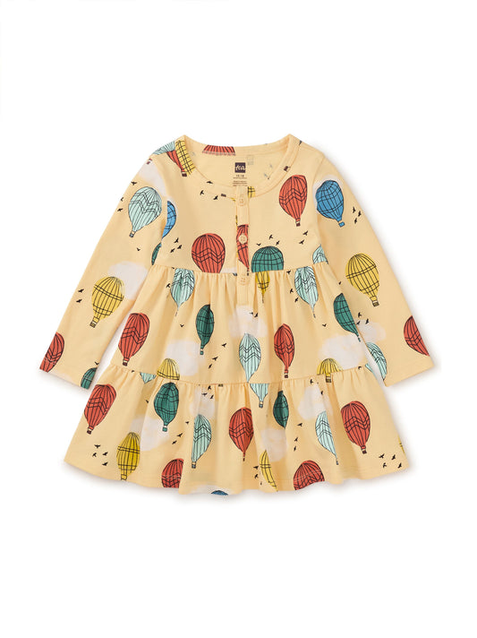 Long Sleeve Tiered Henley Dress - Cappadocia Hot Air Balloons