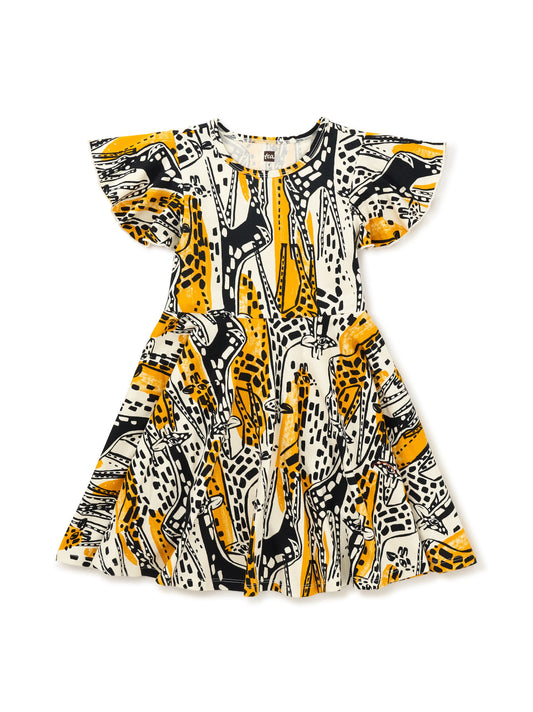 Flutter Sleeve Twirl Dress - Maasai Mara Giraffe