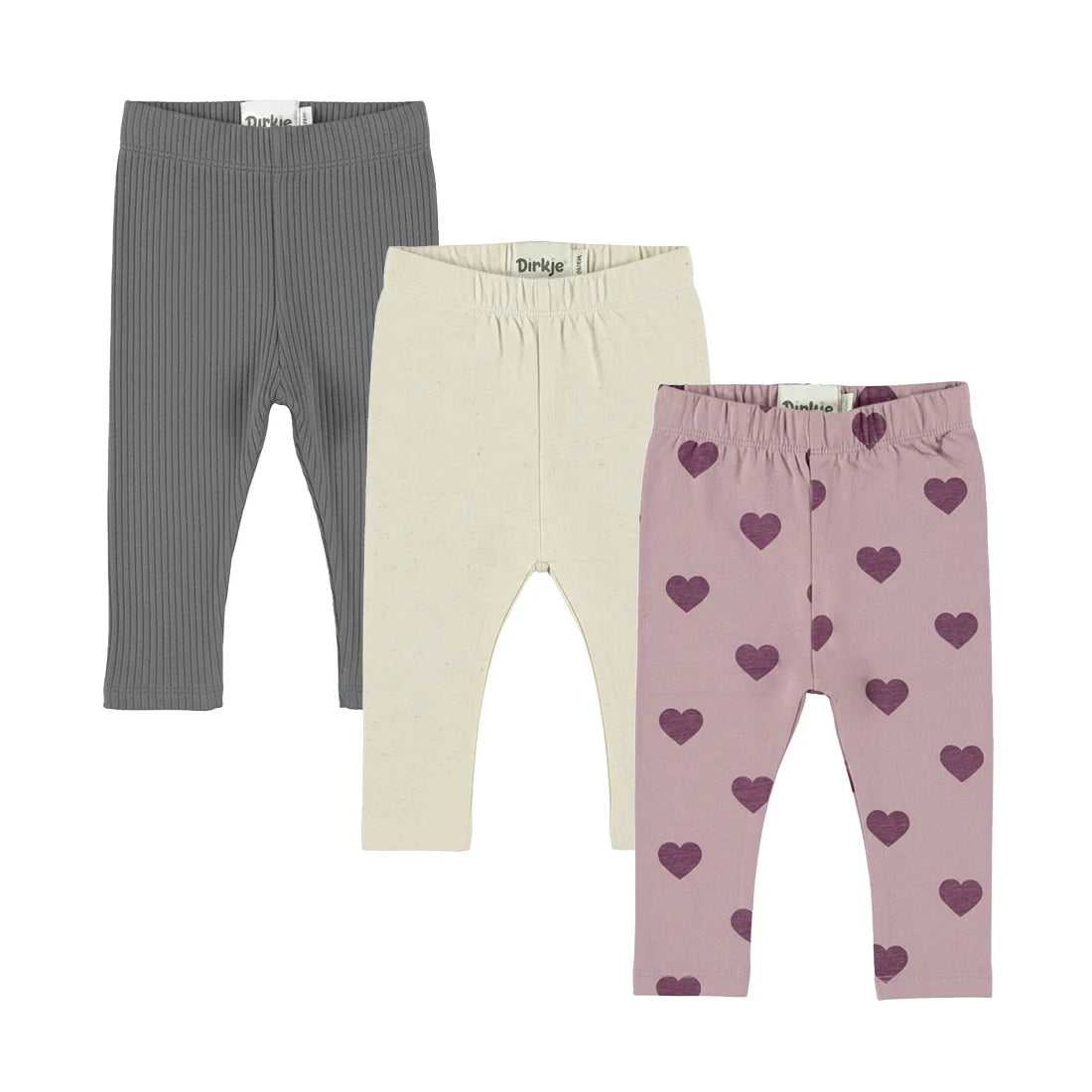 Dirkje girls’ set: leggings, grey, beige, purple, hearts