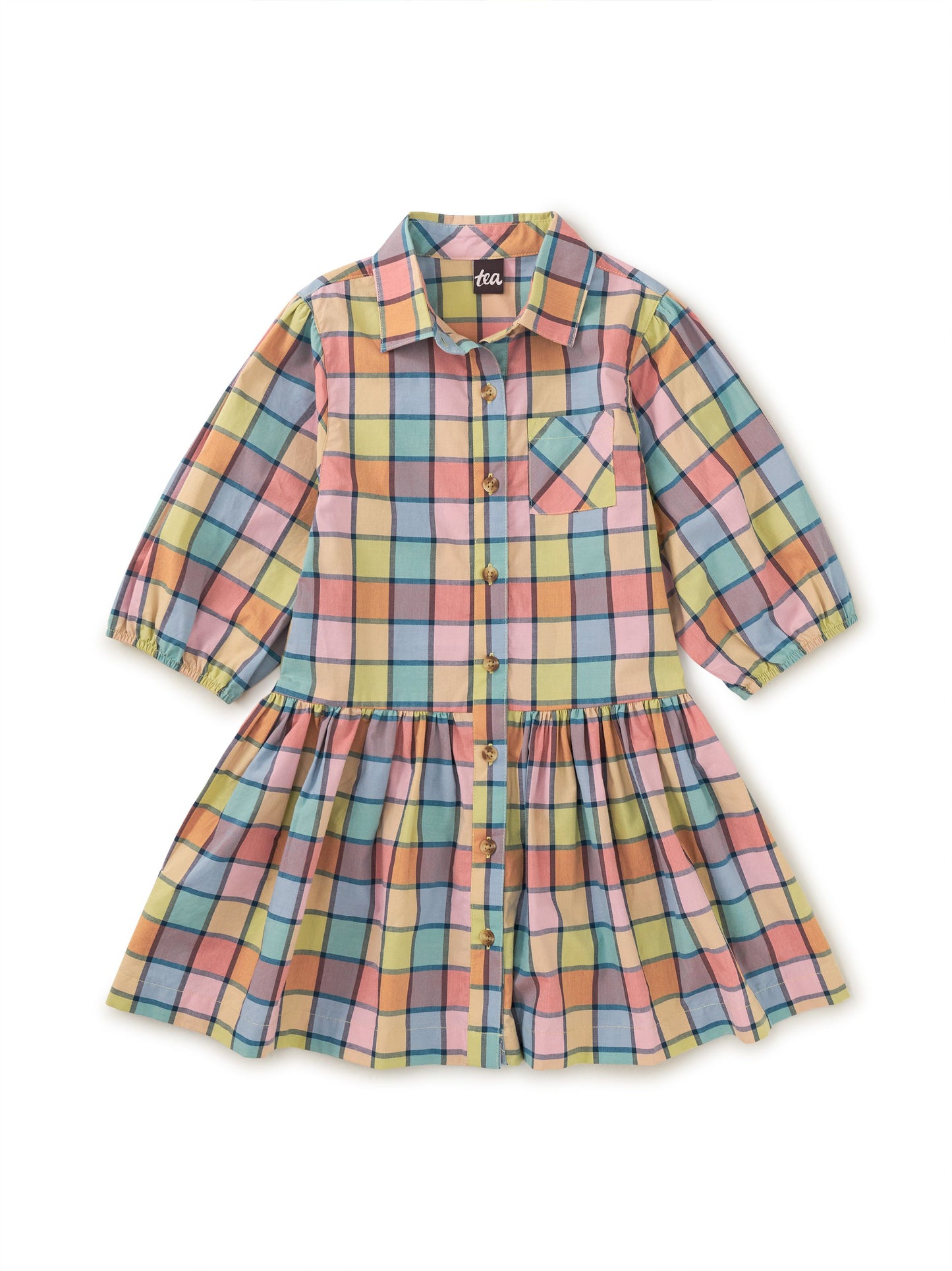 Collared Blouson Sleeve Dress - Van Lake Plaid