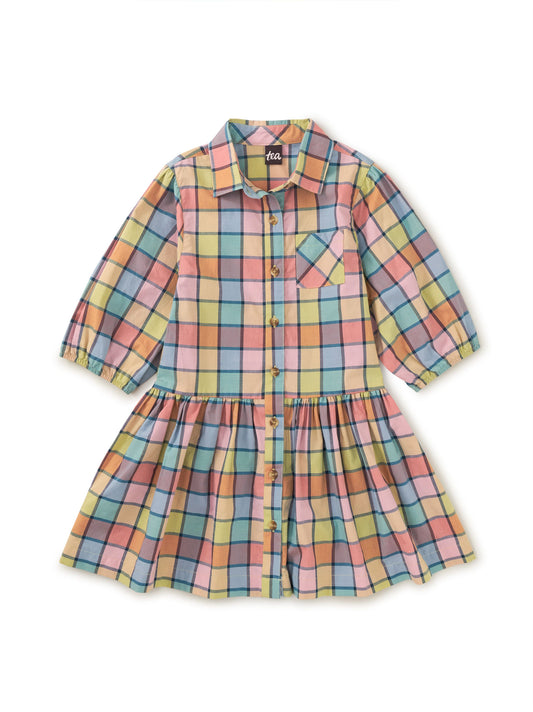 Collared Blouson Sleeve Dress - Van Lake Plaid