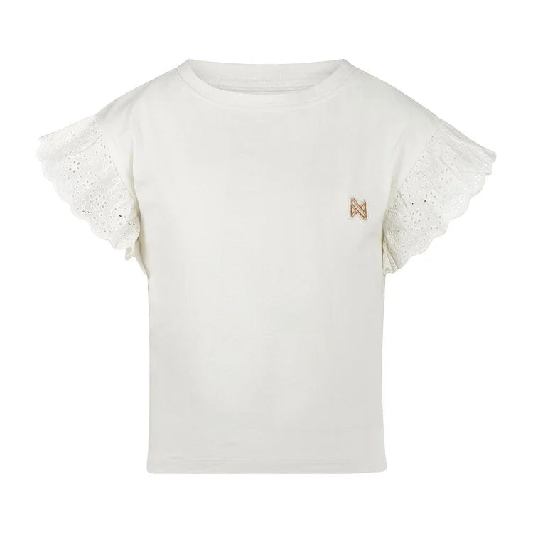 Ruffle Tee - Off White Embroidery