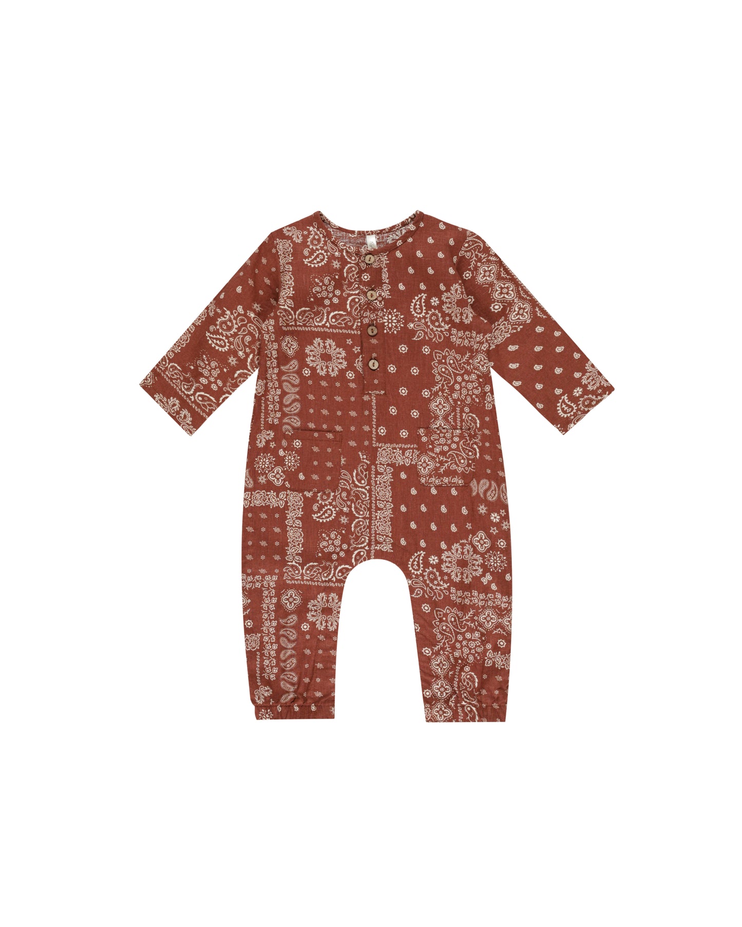 Long Sleeve Woven Jumpsuit - Brick Bandana