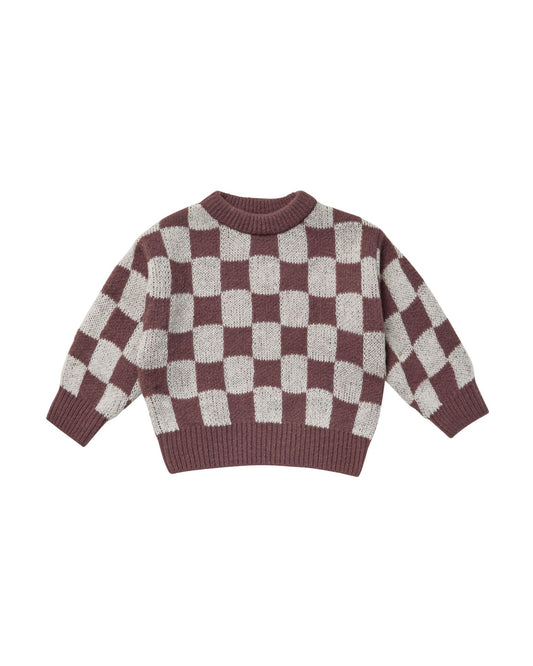 Baby Knit Pullover - Plum Checker