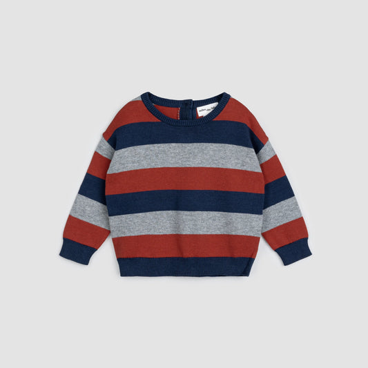 Brick + Navy Heathered Stripe Baby Sweater