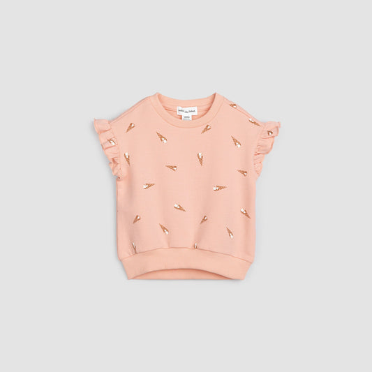 Ice Cream Ruffle Short Sleeve Baby Sweatshirt