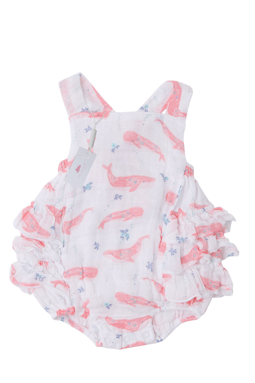 Muslin Ruffle Sunsuit - Pink Whale