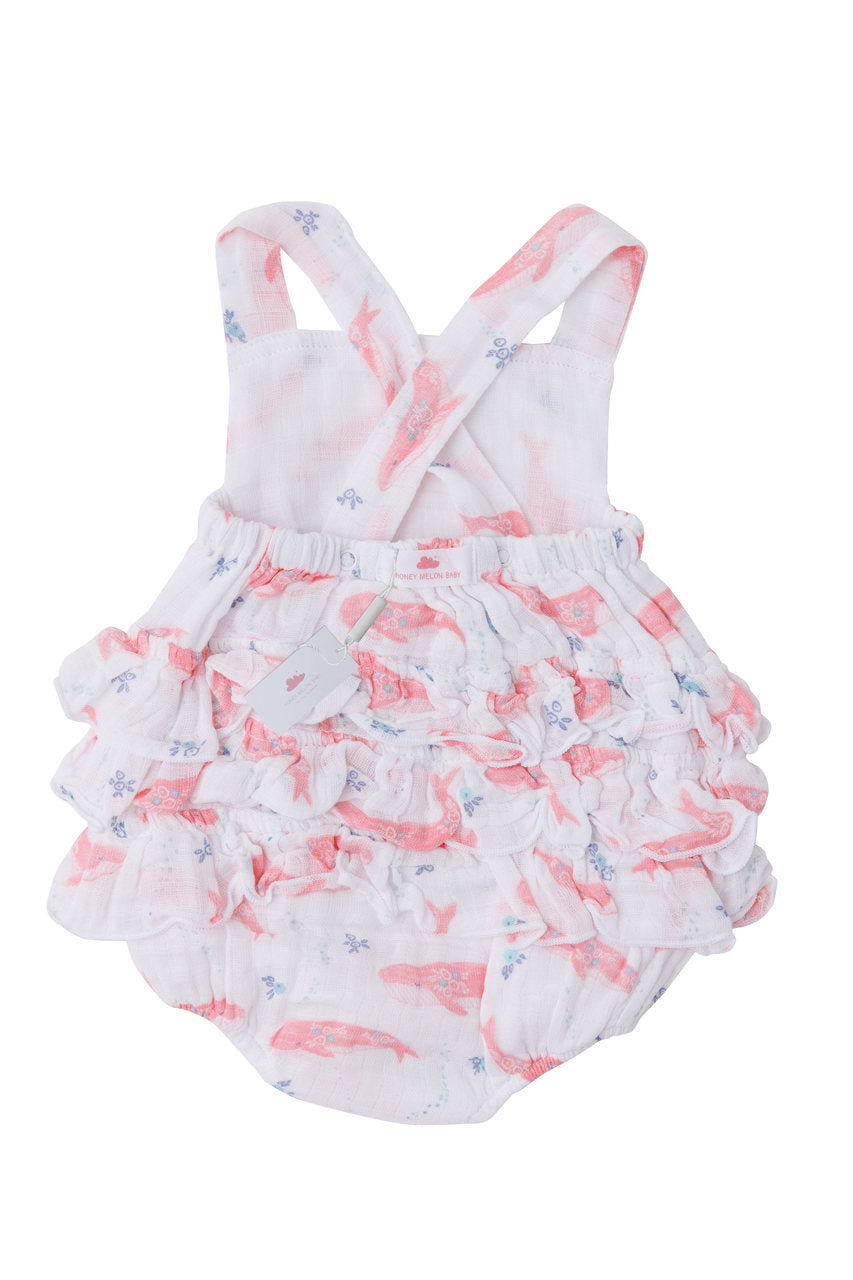 Muslin Ruffle Sunsuit - Pink Whale