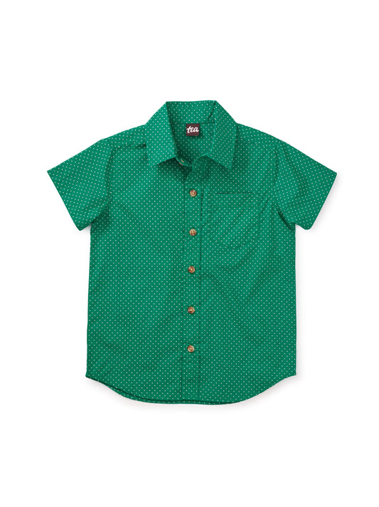 Button-Up Woven Shirt - Viridis Polka Dot