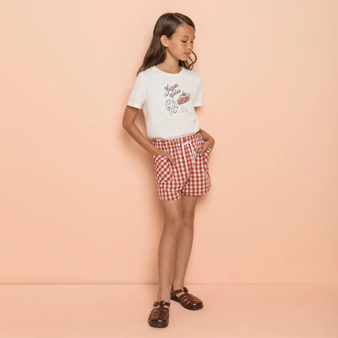 Brick Gingham Poplin Paper Waist Shorts