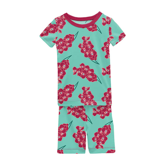 Two Piece Short Sleeve Pajama Set with Shorts - Glass Orchids